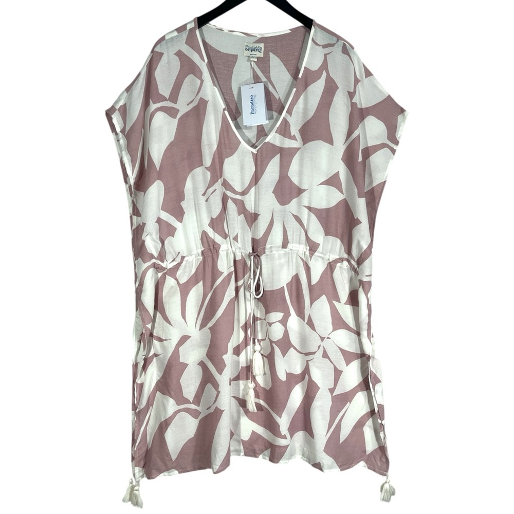 NWT POOLSIDE PARADISO Islander Coverup Dress Tassel Floral Mauve Pink Size XS/S - Picture 3 of 7